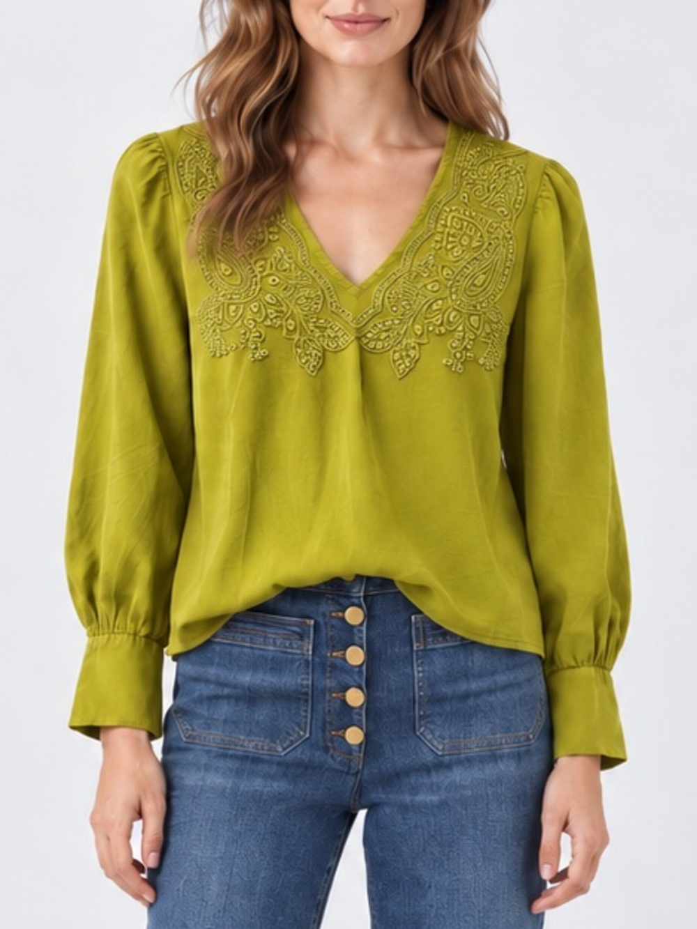 Joie Green Embroidered Lyocell Peasant Blouse Size Small NWT